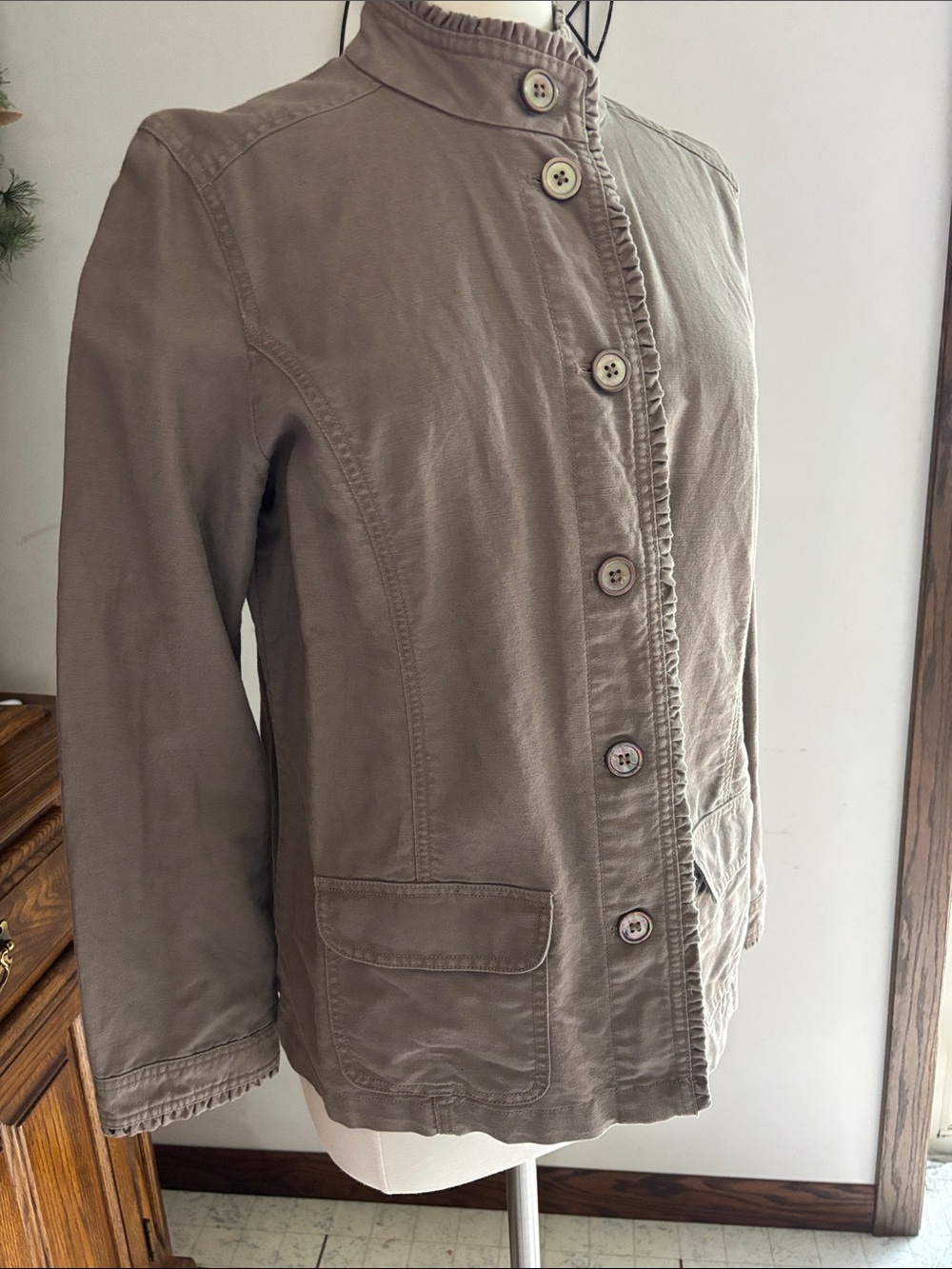 J. Jill Neutral Taupe Utility Jacket with Button Front